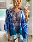 water-color floral print chiffon kaftan top