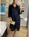 Feather look and star pattern shirt dress in Navy Blue