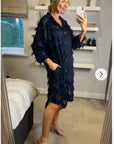 Feather look and star pattern shirt dress in Navy Blue