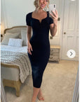 Soft Knitted Ribbed Midi Split Hem Bodycon Dress In Black