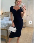 Soft Knitted Ribbed Midi Split Hem Bodycon Dress In Black