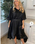 Ruffle Hem Oversized dress with belt in Black