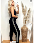 Soft Knit Jogging Bottoms with Side Stripes in black