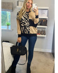 Leopard print with patch design jumper in beige