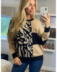 Leopard print with patch design jumper in beige