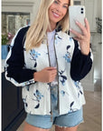 Floral Print Bomber Jacket (White floral)