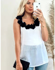 Black flowers embellished neckline vest