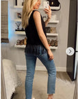 Tassel Fringed Hem Lace Vest (Black)
