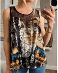 Sleeveless Chiffon Vest Top with Abstract Print