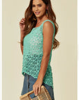 Floral Pattern Green Crochet Vest Top