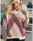 Pink metallic effect stripe design jumper