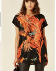 Coconut tree leaves print Top (Orange)