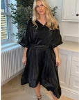 Ruffle Hem Oversized dress with belt in Black