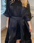 Ruffle Hem Oversized dress with belt in Black