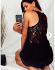 Front Chiffon Lace back Chain Neck Line Detail Vest Top(BLACK)