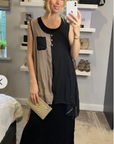 Chiffon Long Top Plain Cotton Maxi Dress(BLACK)