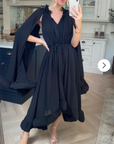 Ruffle Hem and Sleeves Oversized dress in Black