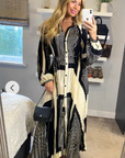 Black and White Scarf print Full pleated long Shirt dress