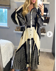 Black and White Scarf print Full pleated long Shirt dress