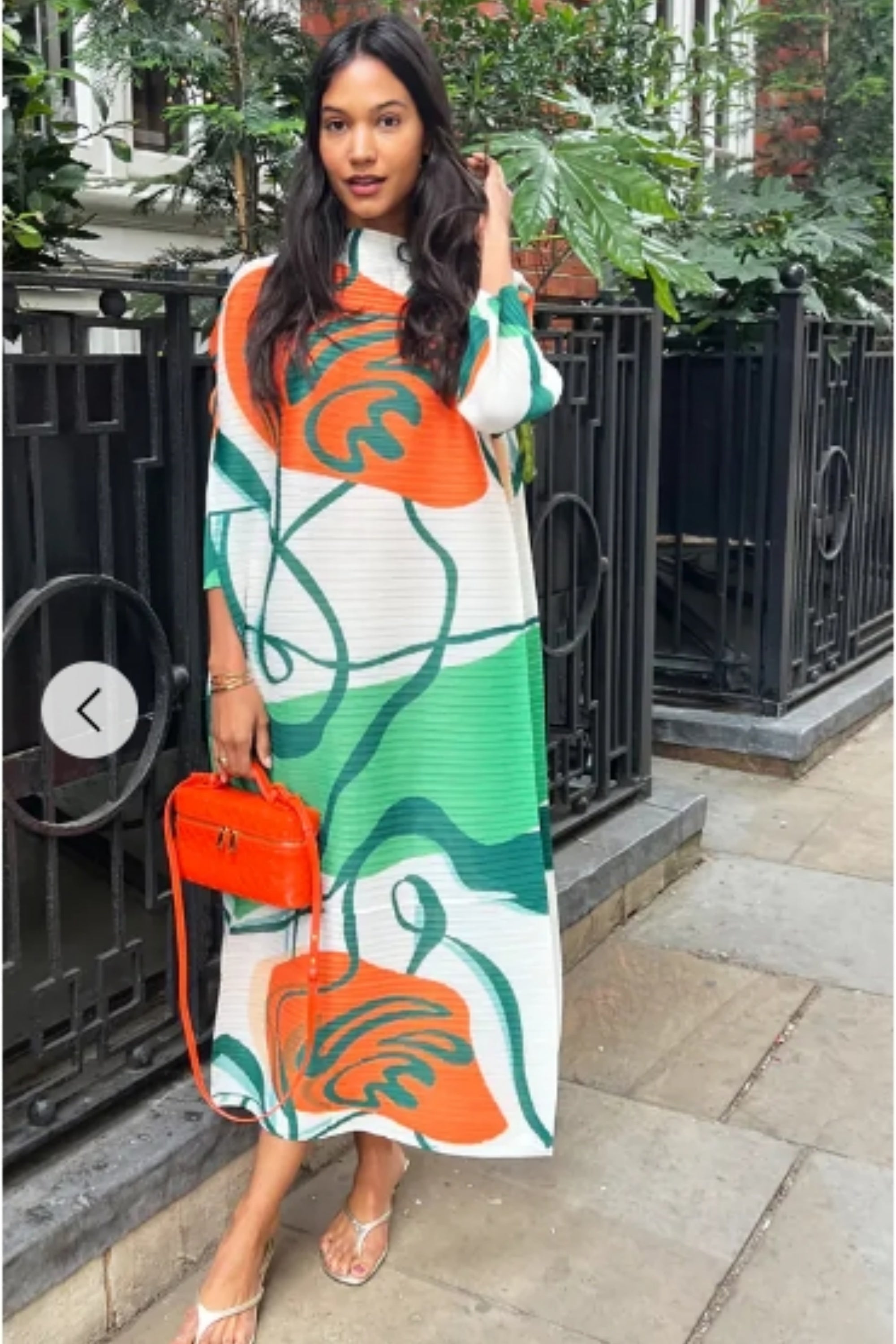 Multi Color Print Pleated Dress in three quarter sleeves in green and – CY  Boutique