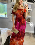 Floral print Off Shoulder maxi dress (Red)