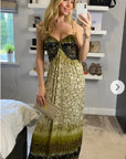 Multi Leaves Print Maxi Dress In Green