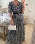 Lady Grey Leopard Print Chiffon Wrap Maxi Dress