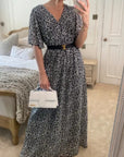 Lady Grey Leopard Print Chiffon Wrap Maxi Dress
