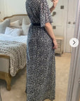 Lady Grey Leopard Print Chiffon Wrap Maxi Dress