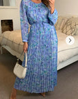 Pleated Long Sleeves Maxi Dress (SNAKE PRINT)