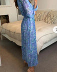 Pleated Long Sleeves Maxi Dress (SNAKE PRINT)