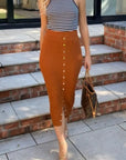 Midi Pencil Skirt in Fine Knit bodycon style in Rusty Brown