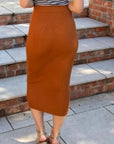 Midi Pencil Skirt in Fine Knit bodycon style in Rusty Brown