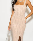 Multi Diamond Sequin Maxi Dress in Beige