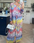 Feather print long shirt dress cardigan