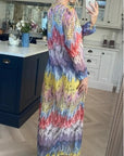 Feather print long shirt dress cardigan