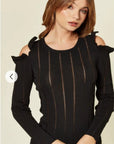 Frilled Cold Shoulder jumper top (Black)