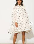 Oversized polka dot print billow dress with blouson sleeves