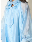 Ruffle Tie-Neck oversized midi Dress in Blue