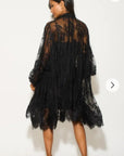 Floral Lace long blouseon sleeves design dress in Black