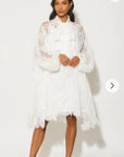 Floral Lace long blouseon sleeves design dress in white