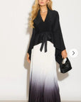 Full pleated Kimono sleeves cardigan top and tie dye print maxi skirt in black