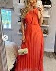 Chiffon pleated full length wedding maxi dress (Salmon pink)