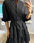 Leave's pattern shirt dress in black