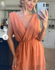 Sleeveless Mini Wrap Dress in coral color