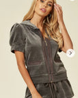 Velvet Zip-Up Hoodie & Shorts Co-Ord Set