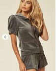 Velvet Zip-Up Hoodie & Shorts Co-Ord Set