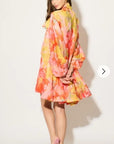 Oversized Pink Floral Print Billow Dress With Blouson Sleeves