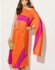 Full pleated Long sleeves vest top and skirts in orange pink color