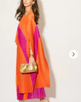 Full pleated Long sleeves vest top and skirts in orange pink color